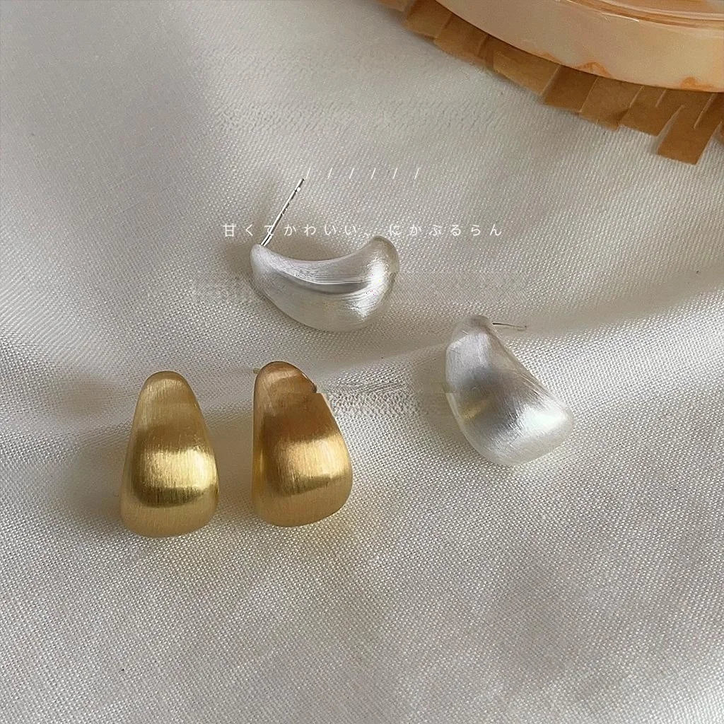 14K Plated Copper Brushed Water Drop Stud Earrings Minimalist Geometric Oval Jewelry