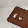 Hong Kong Style Oversized Curved Oval Copper Metal Stud Earrings With Silver Plated Pins
