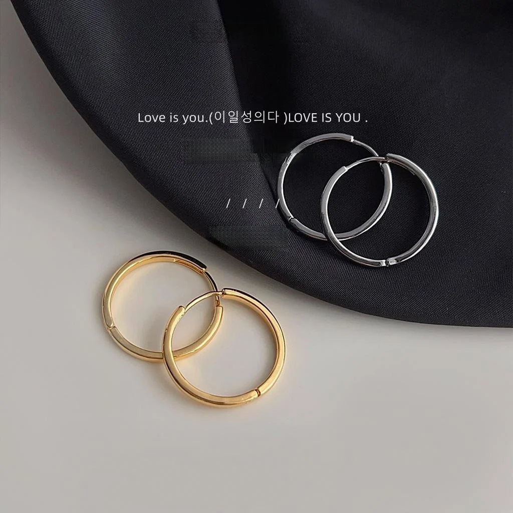 18K Gold Plated Copper Round Hoop Stud Earrings Premium Geometric Fashion Jewelry