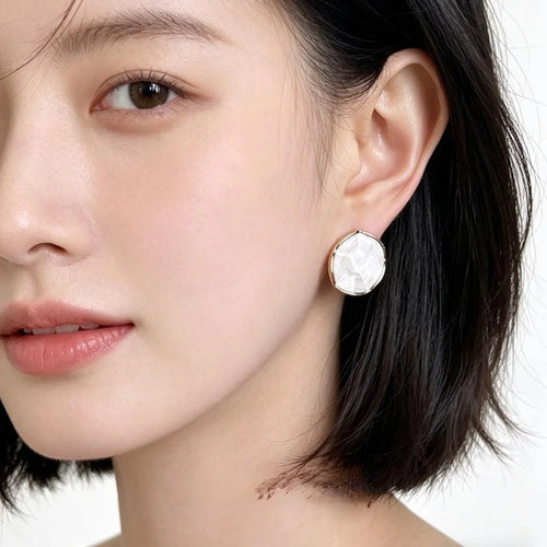 14K Gold Plated Eco-Friendly Copper Irregular Wavy Round Geometric Enamel Stud Earrings For Women