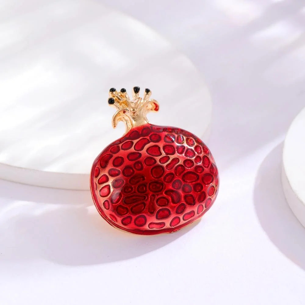 Cute Red Enamel Pomegranate Alloy Brooch, Elegant Fruit Lapel Pin Corsage For Shirt Cardigan Gift