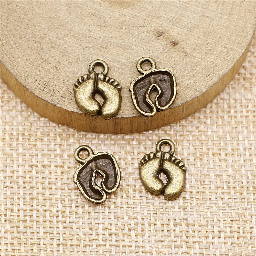 13x10mm 0.7g Multicolor Zinc Alloy Baby Footprint Angel Theme Charm Pendant for DIY Jewelry Making