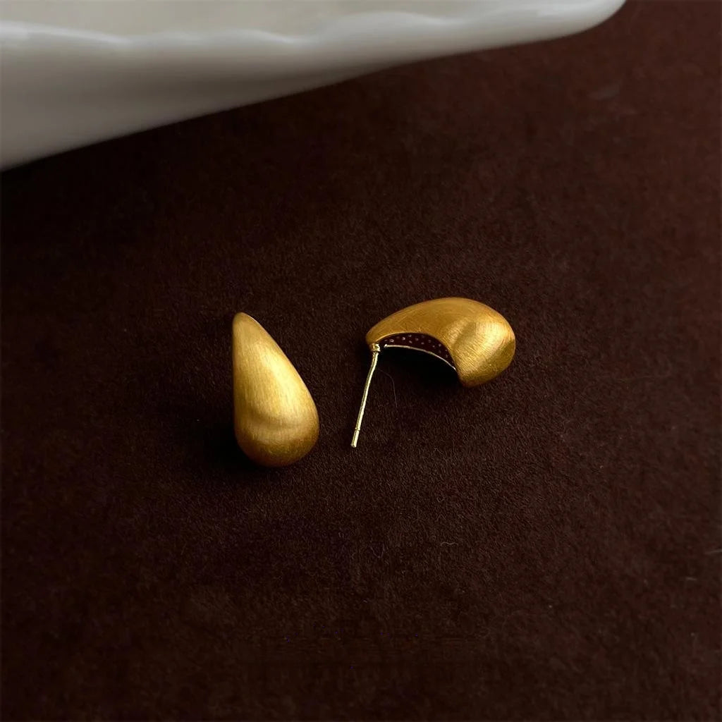 Brushed Matte Copper Teardrop Geometric Stud Earrings, Old Money Style
