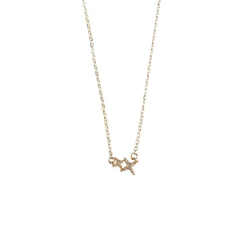 14K Gold Plated Copper Micro Pave Zircon Star Clavicle Necklace Korean Style Choker