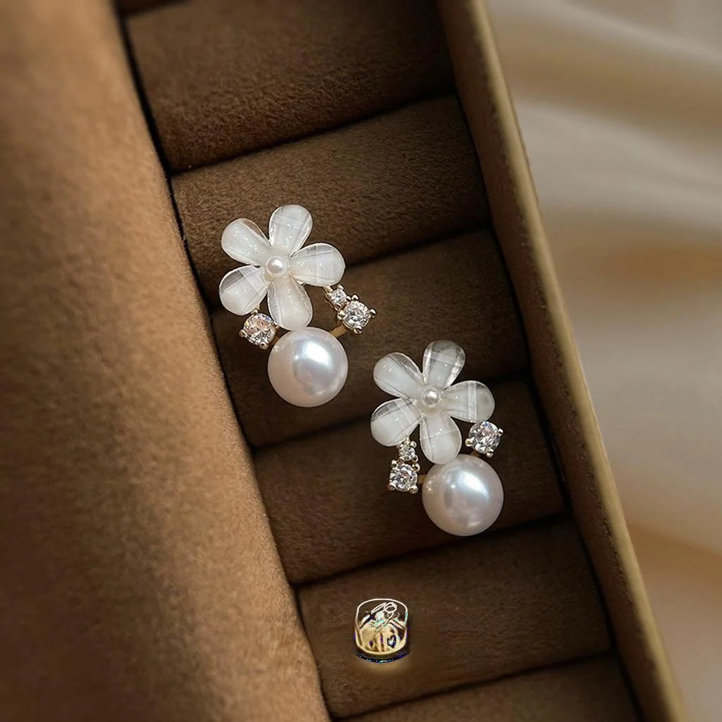 14K Gold Plated Copper Flower Stud Earrings With Micro Pave Zircon Sweet Korean Style