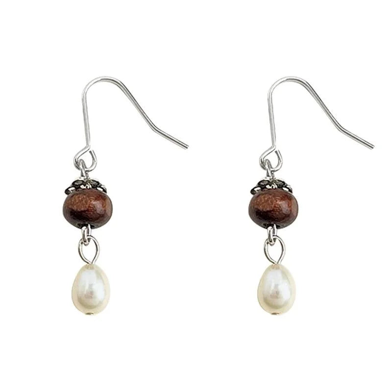 New Chinese Vintage Freshwater Pearl Handmade Geometric Round Drop Earrings Designer Jewelry