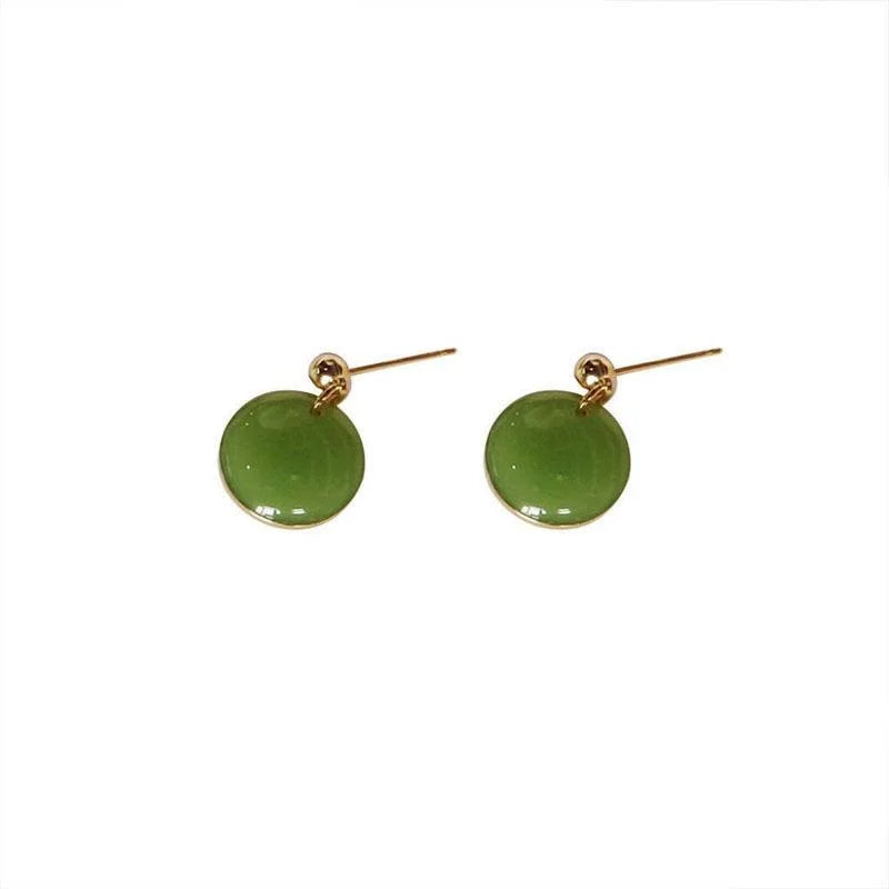 Mint Green Round Geometric Copper Stud Earrings Korean French Niche Style Jewelry