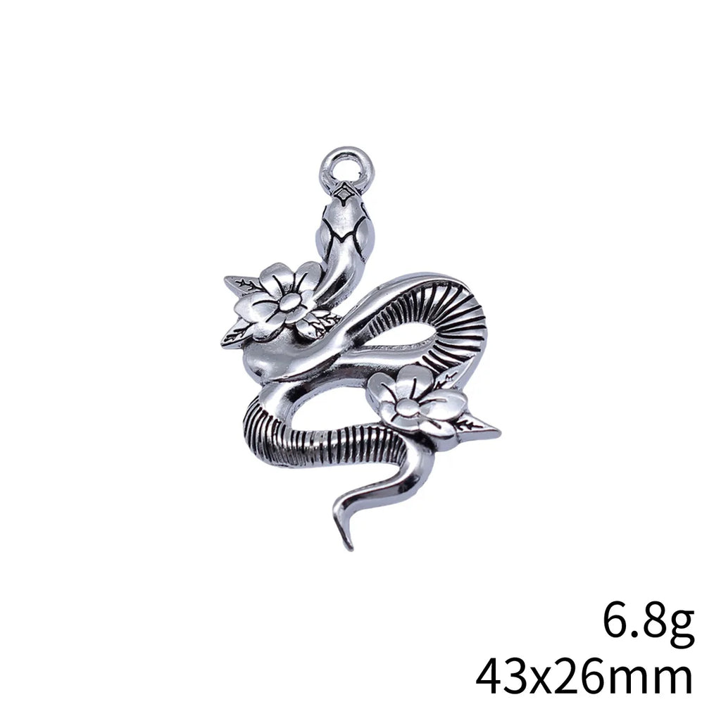43x26mm 6.8g Antique Silver Zinc Alloy Flower Snake Charm Pendant for DIY Gothic Jewelry Making