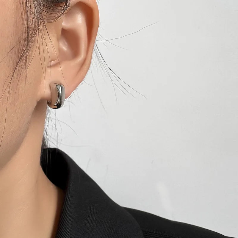 Elegant Silver Alloy Spiral Disc Chunky Small Hoop Stud & Clip On No Piercing Commuter Minimalist Earrings