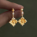Premium Eco Copper Iris Flower Star Zircon Micro Pave Drop Earrings
