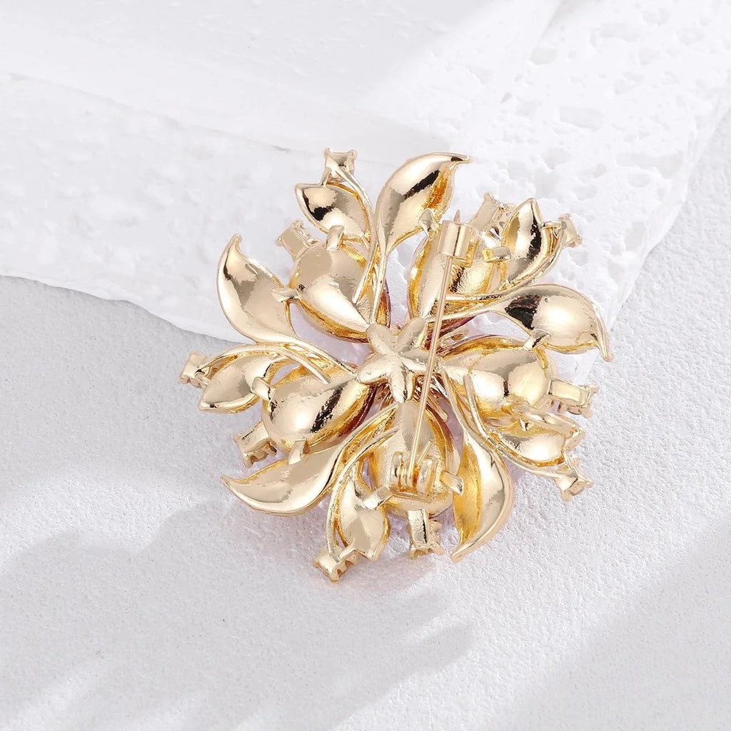 Elegant Blue Crystal Flower Brooch With Rhinestone Leaves, Silver Alloy Lapel Pin Corsage Suit Accessory