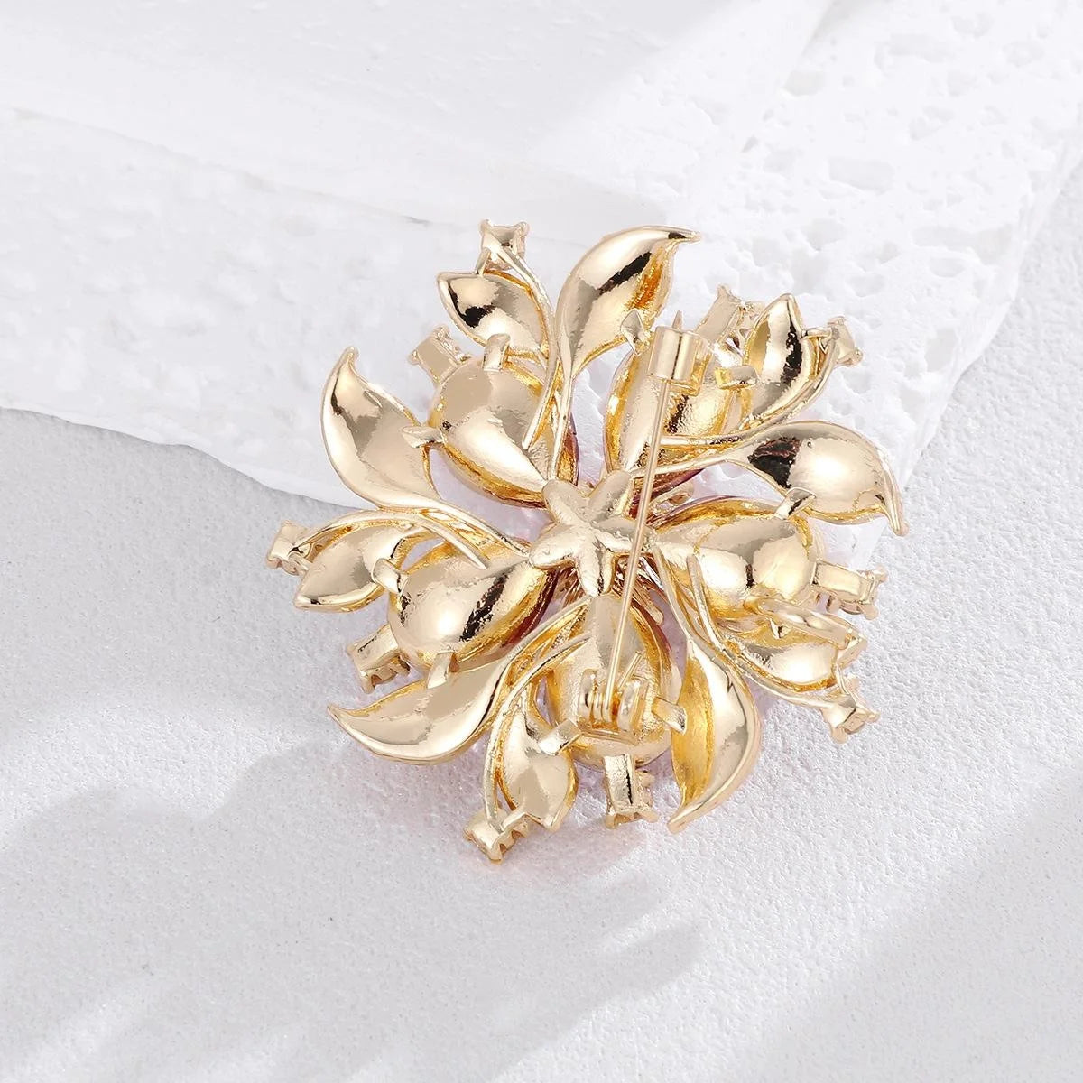 Elegant Blue Crystal Flower Brooch With Rhinestone Leaves, Silver Alloy Lapel Pin Corsage Suit Accessory