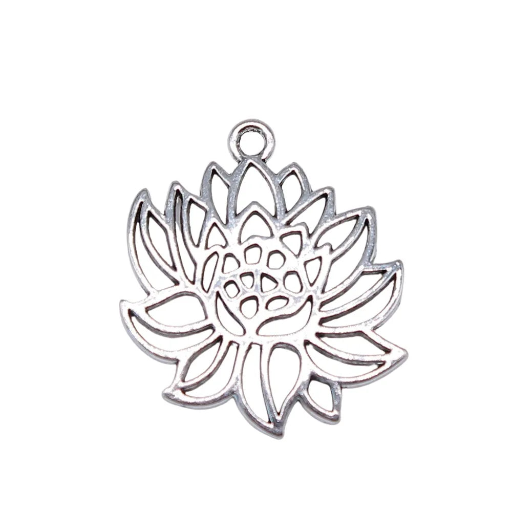 27x31mm 1.8g Antique Silver Zinc Alloy Lotus Flower Charm Pendant for DIY Handmade Jewelry Making
