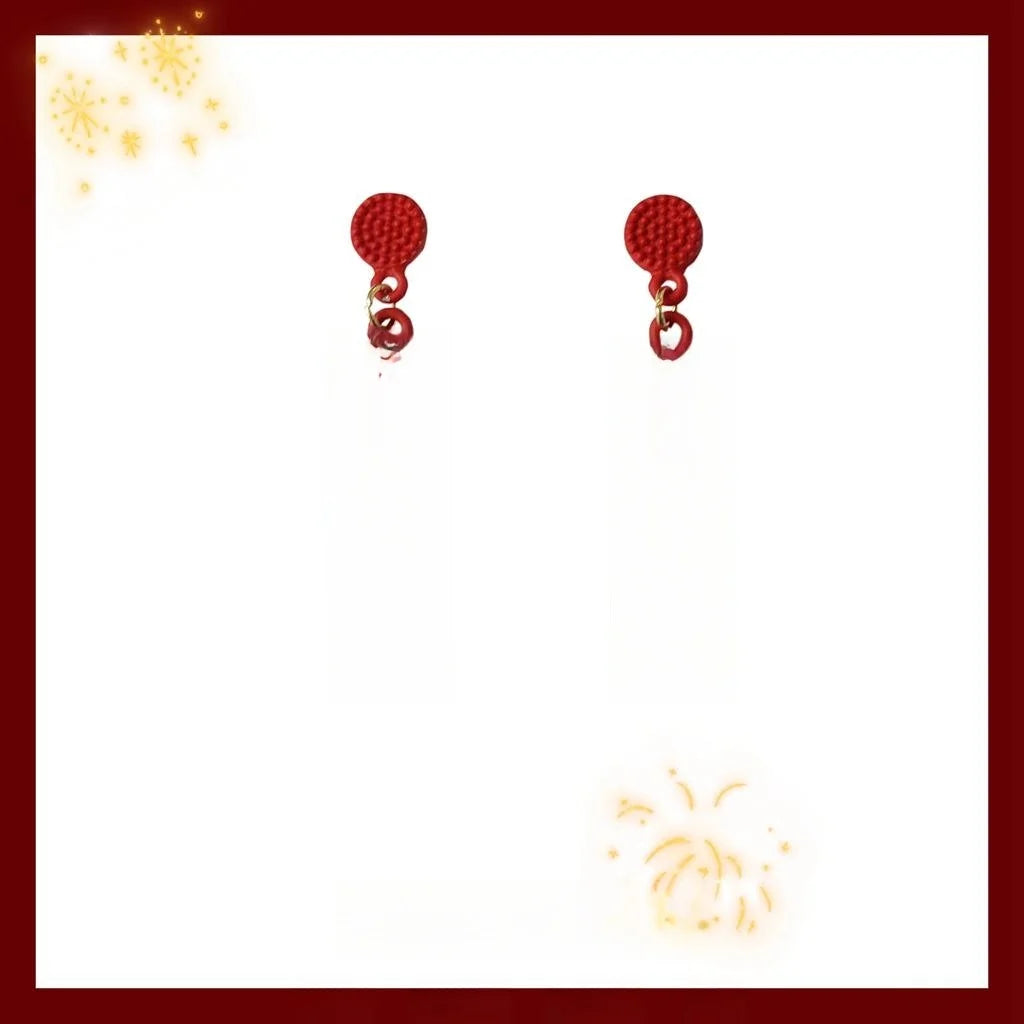 Chinese New Year Red Ruyi Geometric Alloy Drop Earrings With Silver Plated Pins