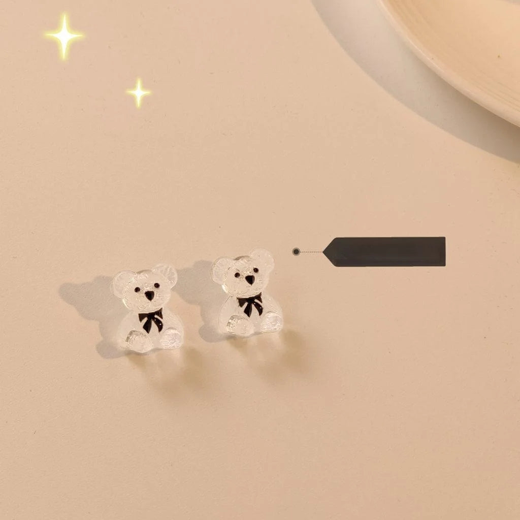 Cute Lolita Transparent Resin Bear Stud Earrings With Silver Plated Pins