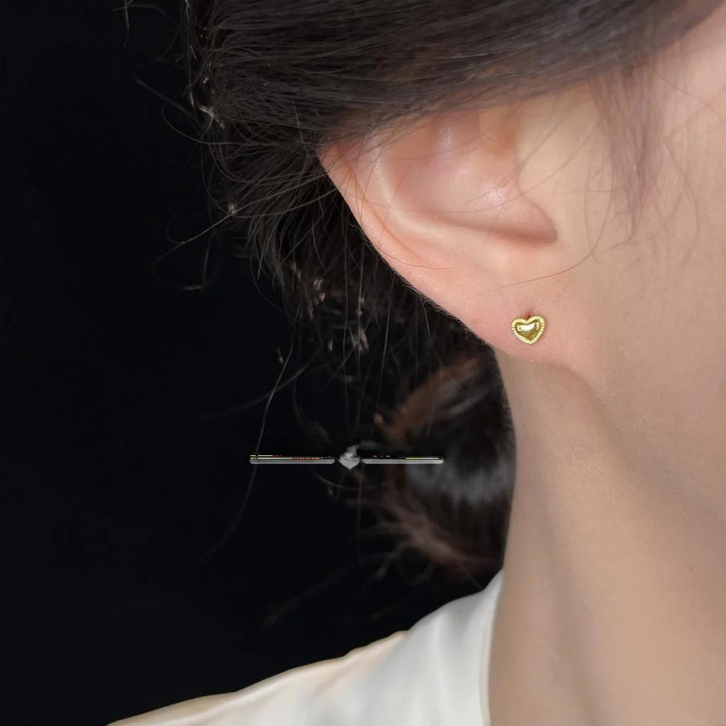 Mini Heart Copper Stud Earrings 14K Plated Minimalist Daily Jewelry