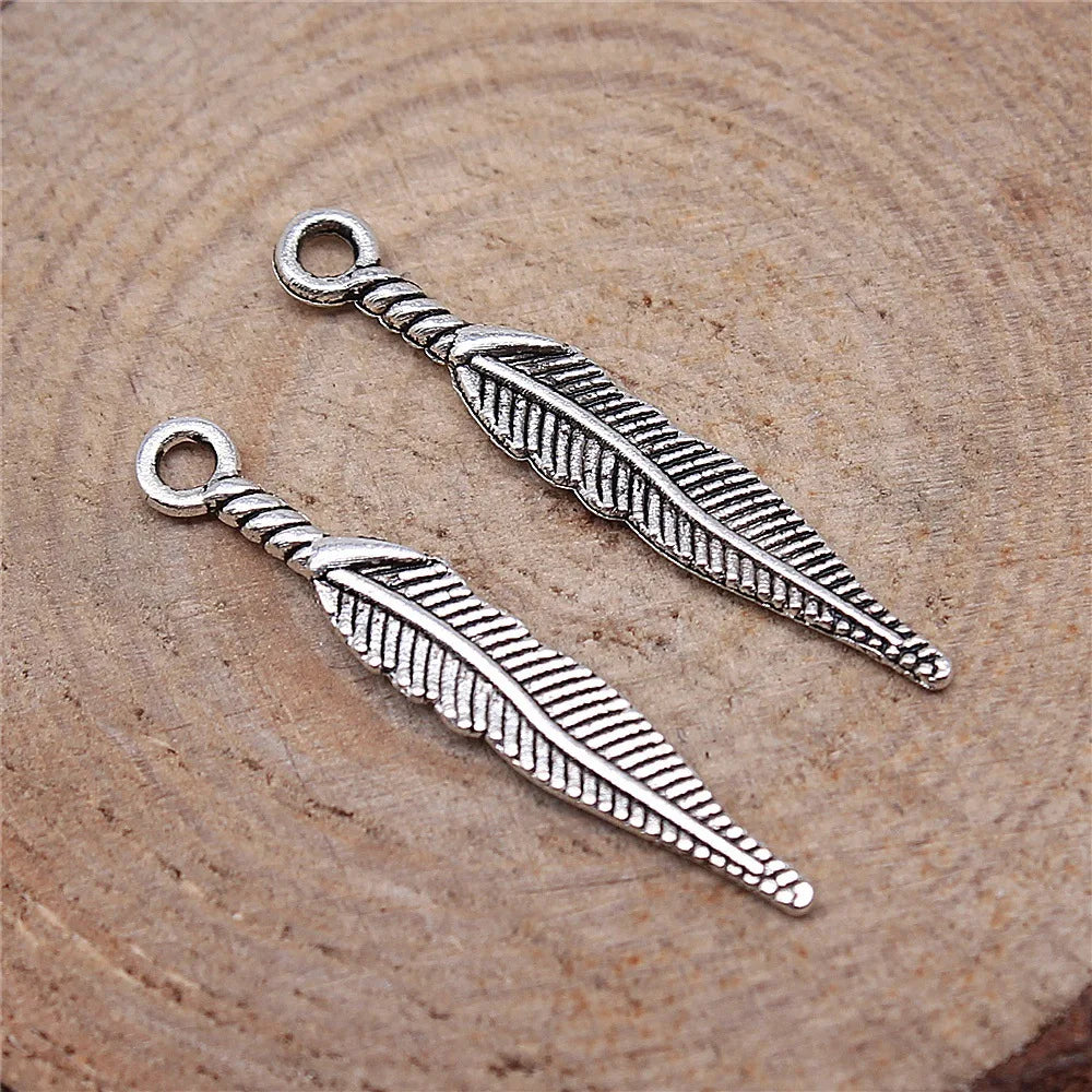 28mm 0.5g Multicolor Zinc Alloy Feather Charm Pendant for DIY Necklace Bracelet Jewelry Making