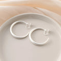 Matte Silver Alloy Open Hoop With Spiral Disc, Minimalist Stud & Clip On No Piercing Earrings