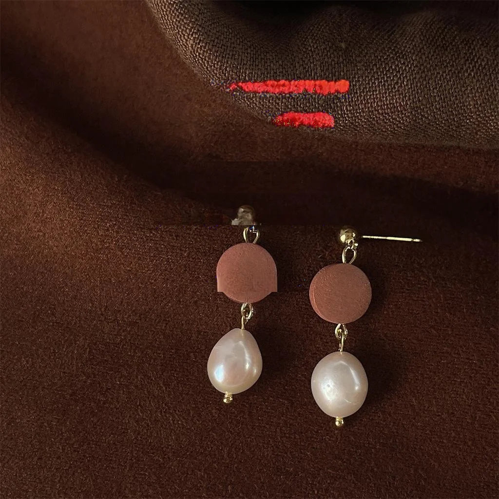 Baroque Freshwater Pearl Stud Earrings Handmade Vintage Geometric Round Ear Jewelry