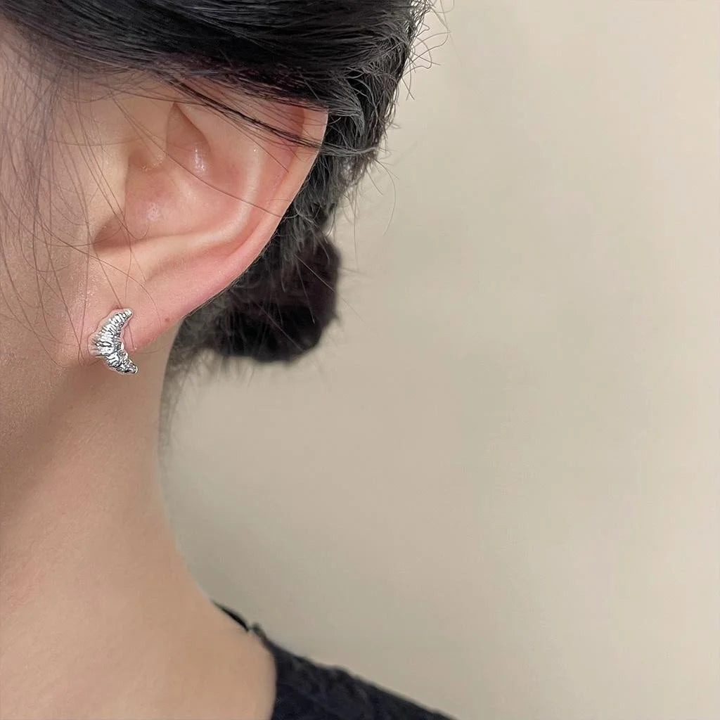 14K Gold Plated Copper Pretzel Croissant Asymmetric Stud Earrings Mini Sweet Geometric Jewelry