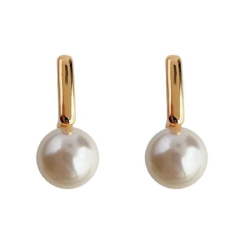 Elegant 14K Gold Plated Glass Pearl Geometric Ball Drop Earrings For Women