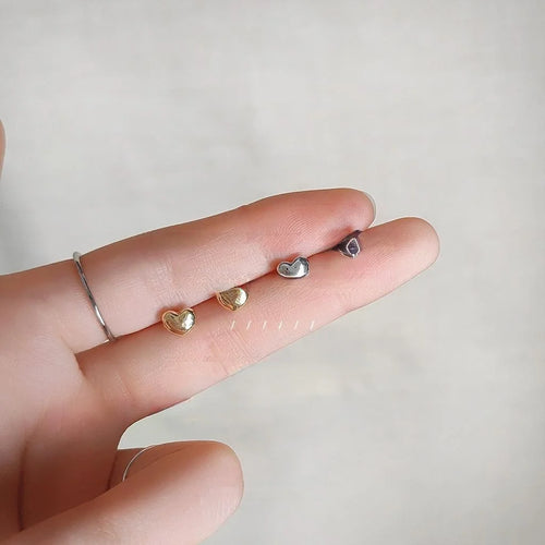 14K Plated Copper Mini Heart Stud Earrings With Smooth Finish Korean Japanese Style