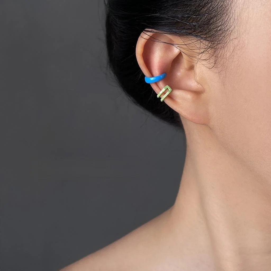 2025 New Candy Color Alloy Geometric Hoop Clip On Drop Earrings For Women Korean Style