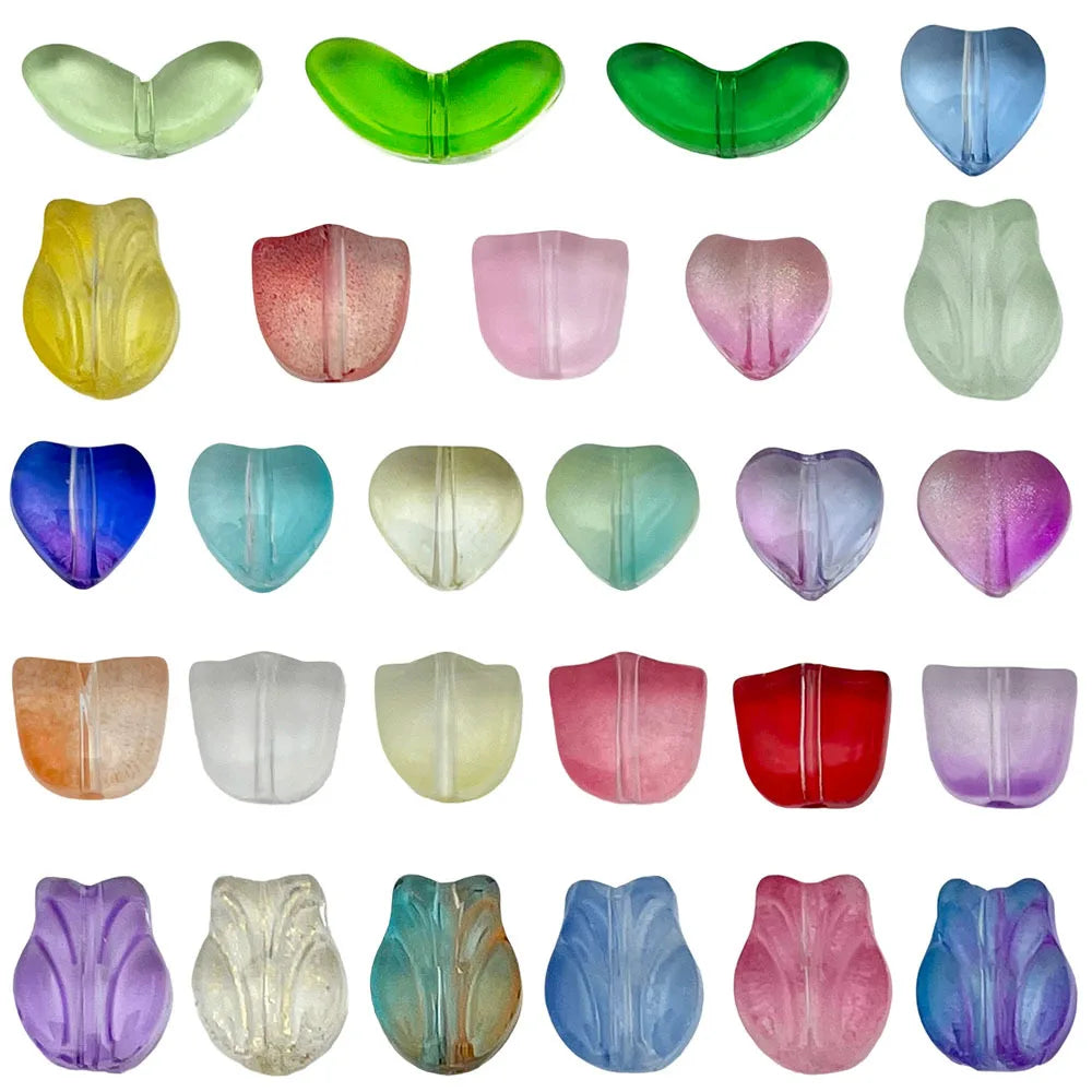Gradient Pink Glass Tulip Petal Loose Beads for DIY Earrings Hairpins Bracelets