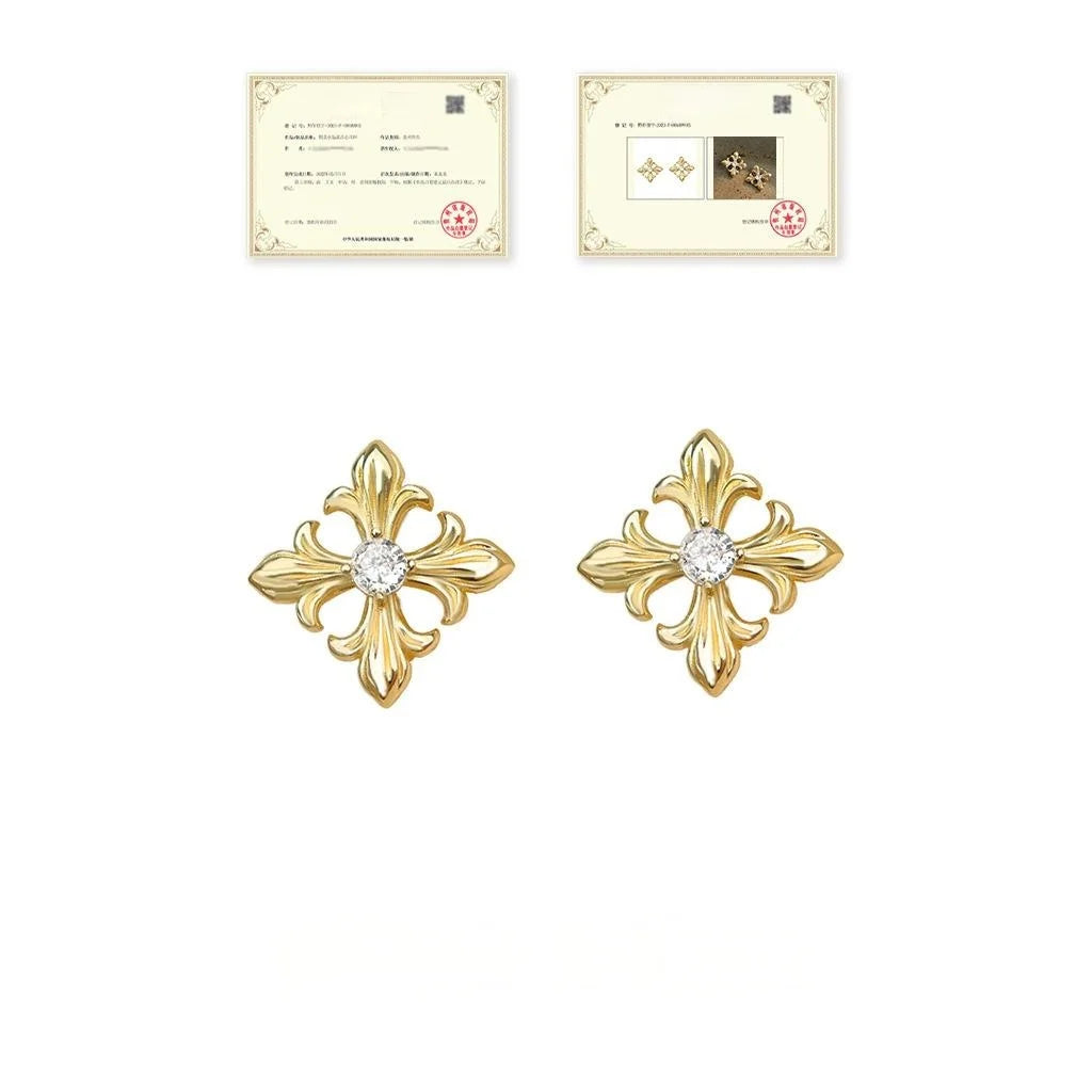 14K Plated Copper Floral Leaf Geometric Stud Earrings Minimalist Designer Jewelry