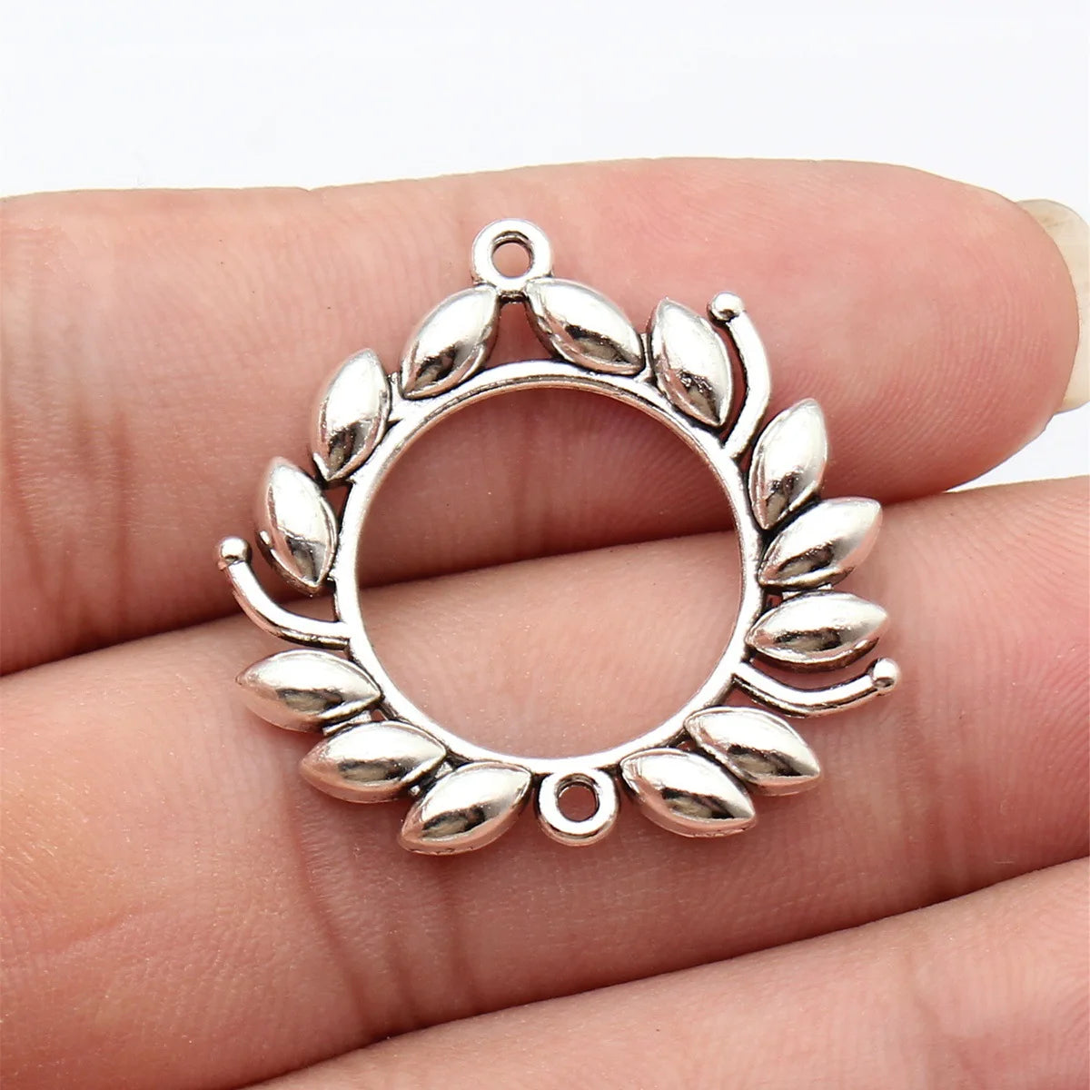 31x30mm 3.1g Antique Silver Tone Zinc Alloy Olive Branch Connector Charm for DIY Jewelry Making