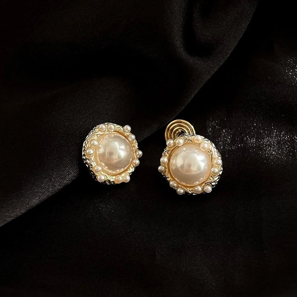 Vintage 18K Gold Plated Copper Spiral Pearl Geometric Clip On Drop Earrings For Women