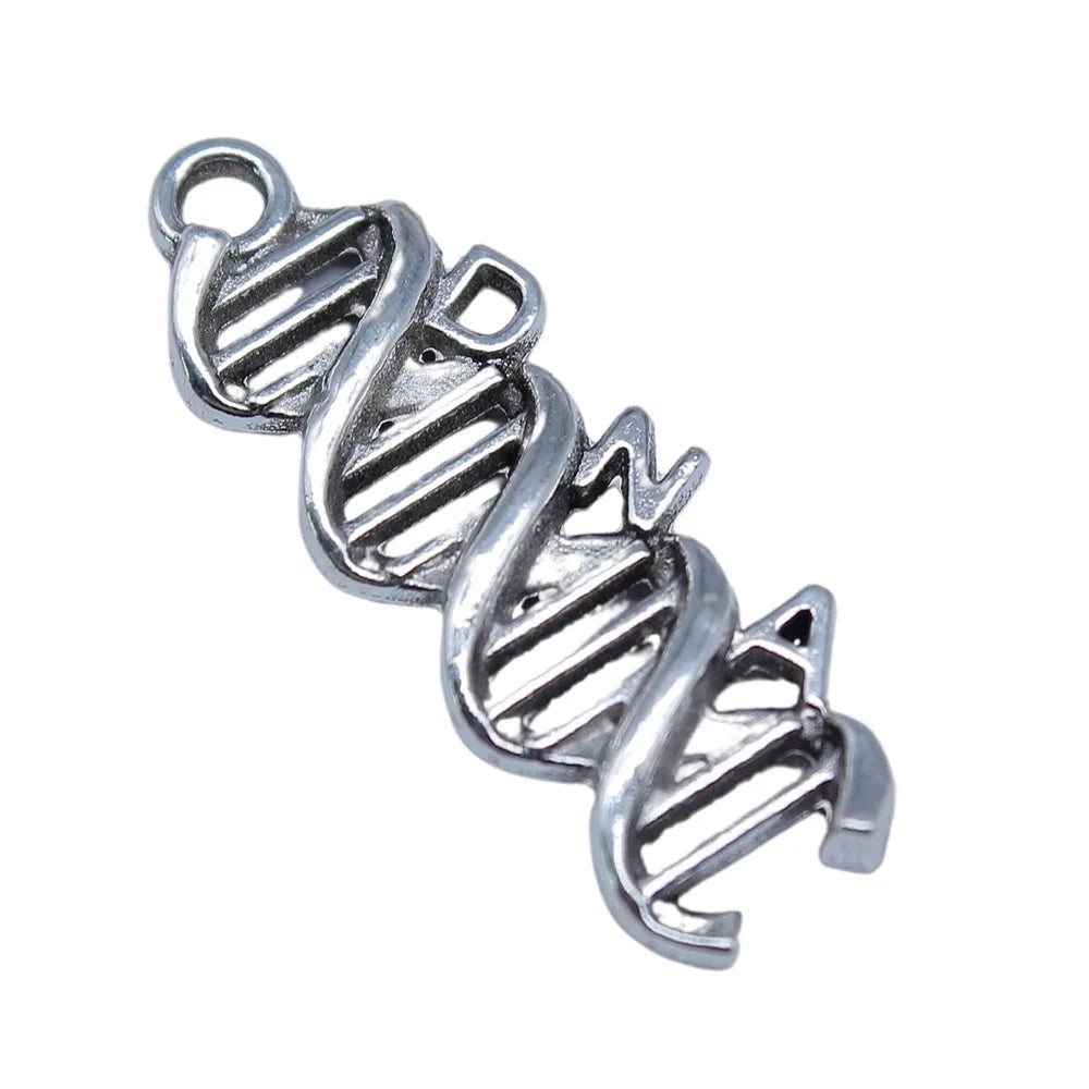 9x25mm 1.2g Antique Silver Zinc Alloy DNA Charm Pendant for DIY Science Theme Jewelry Making
