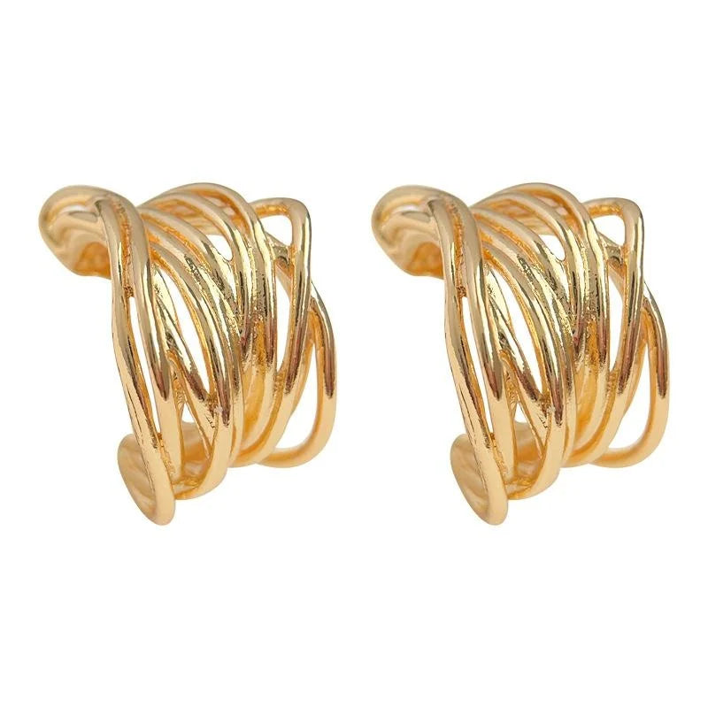 14K Electroplated Copper Geometric Line Drop Earrings European American Fashion Jewelry