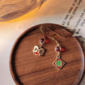 Chinese New Year Lion Dance Asymmetric 14K Plated Copper Drop Earrings