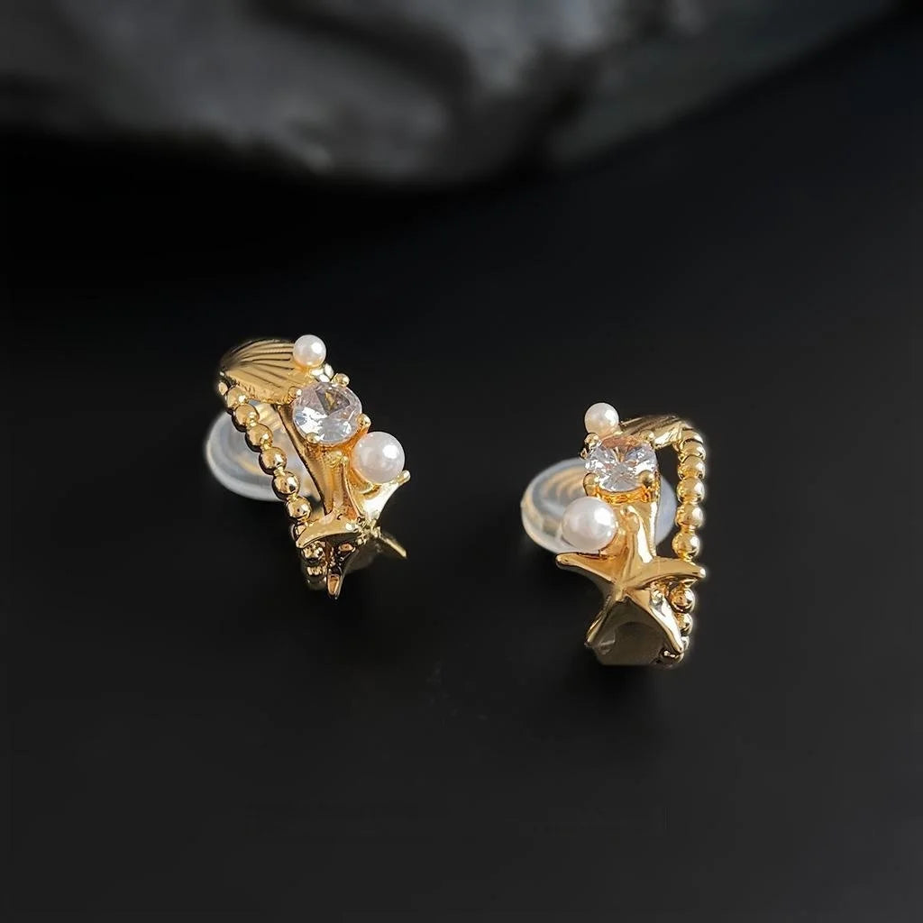 Designer Ocean Starfish Zircon Copper 14K Plated Stud Earrings