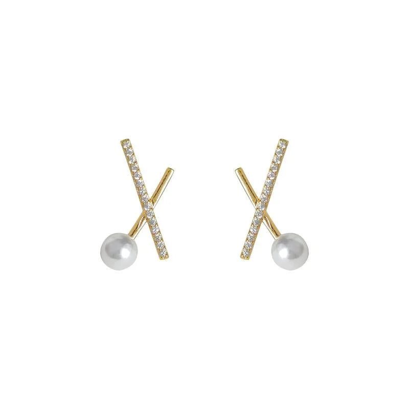14K Gold Plated Copper Cross Stud Earrings With Micro Pave Zircon Minimalist Geometric Line Jewelry