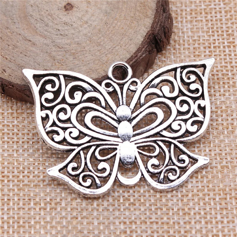 35x50mm 9.6g Antique Silver Zinc Alloy Butterfly Charm Pendant for DIY Necklace Bracelet Making