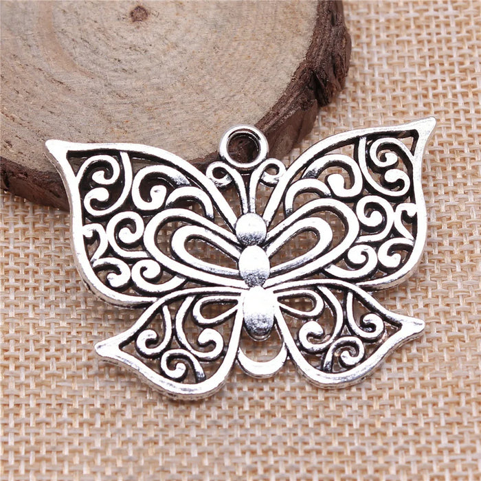 35x50mm 9.6g Antique Silver Zinc Alloy Butterfly Charm Pendant for DIY Necklace Bracelet Making
