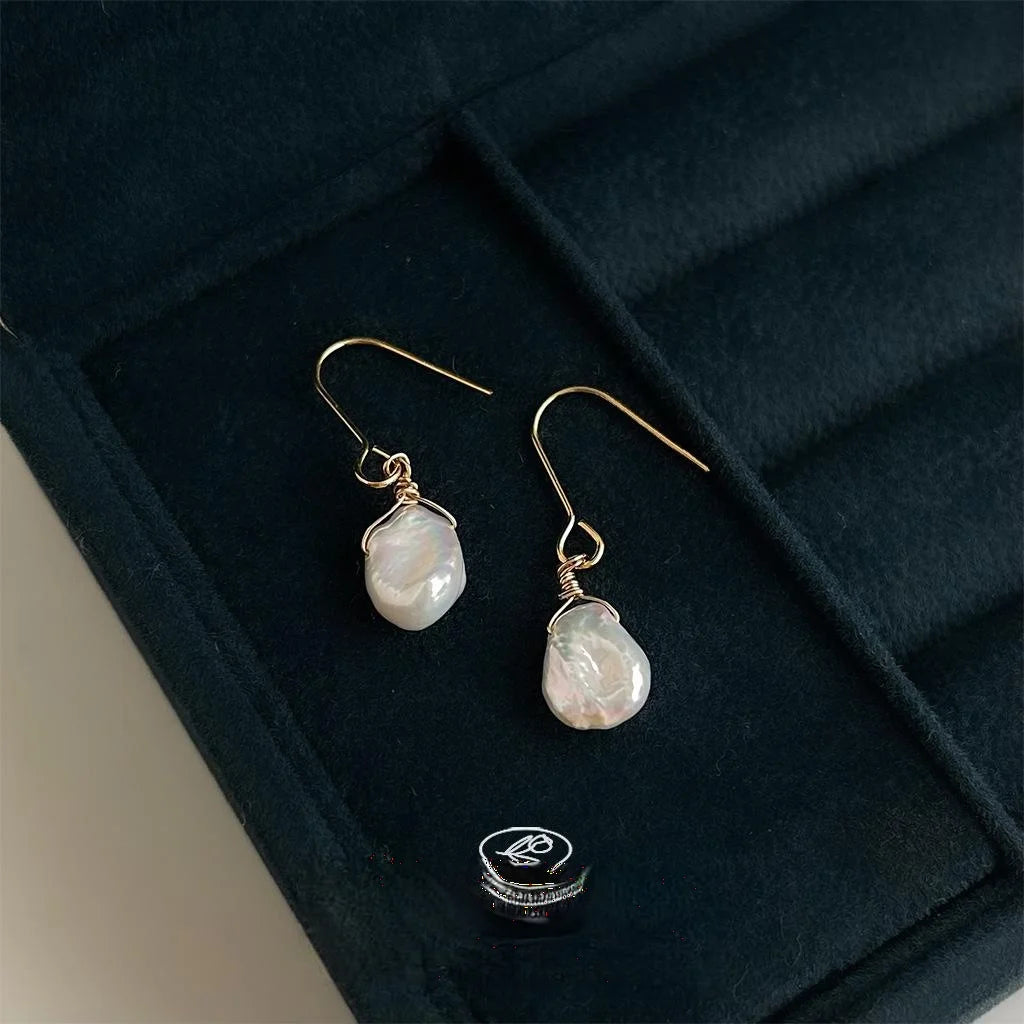 14K Gold Plated Baroque Freshwater Pearl Drop Earrings Handmade Irregular Minimalist Jewelry