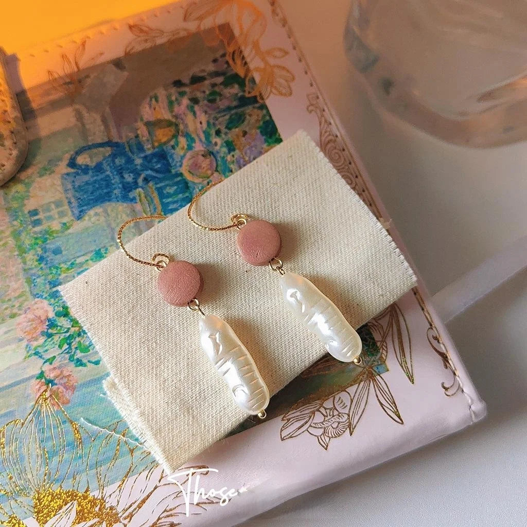 French Vintage Resin Geometric Oval Line Drop Earrings Handmade Designer Jewelry