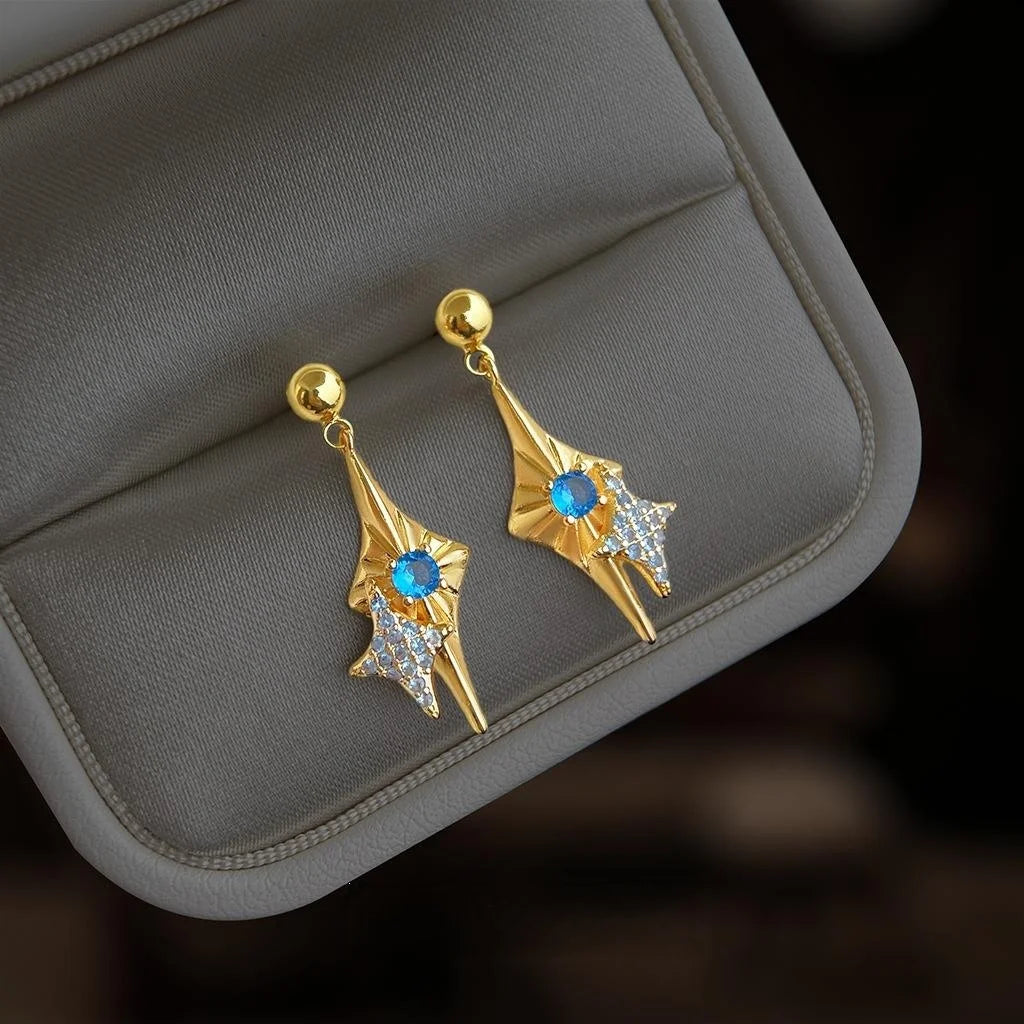 Eco Copper Six And Eight Point Star Drop Earrings Original Luxury Niche Fashion Jewelry