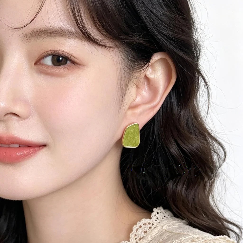 Spring Summer Fresh Sweet Geometric Irregular Drip Glaze Enamel Eco Copper Stud Earrings For Women