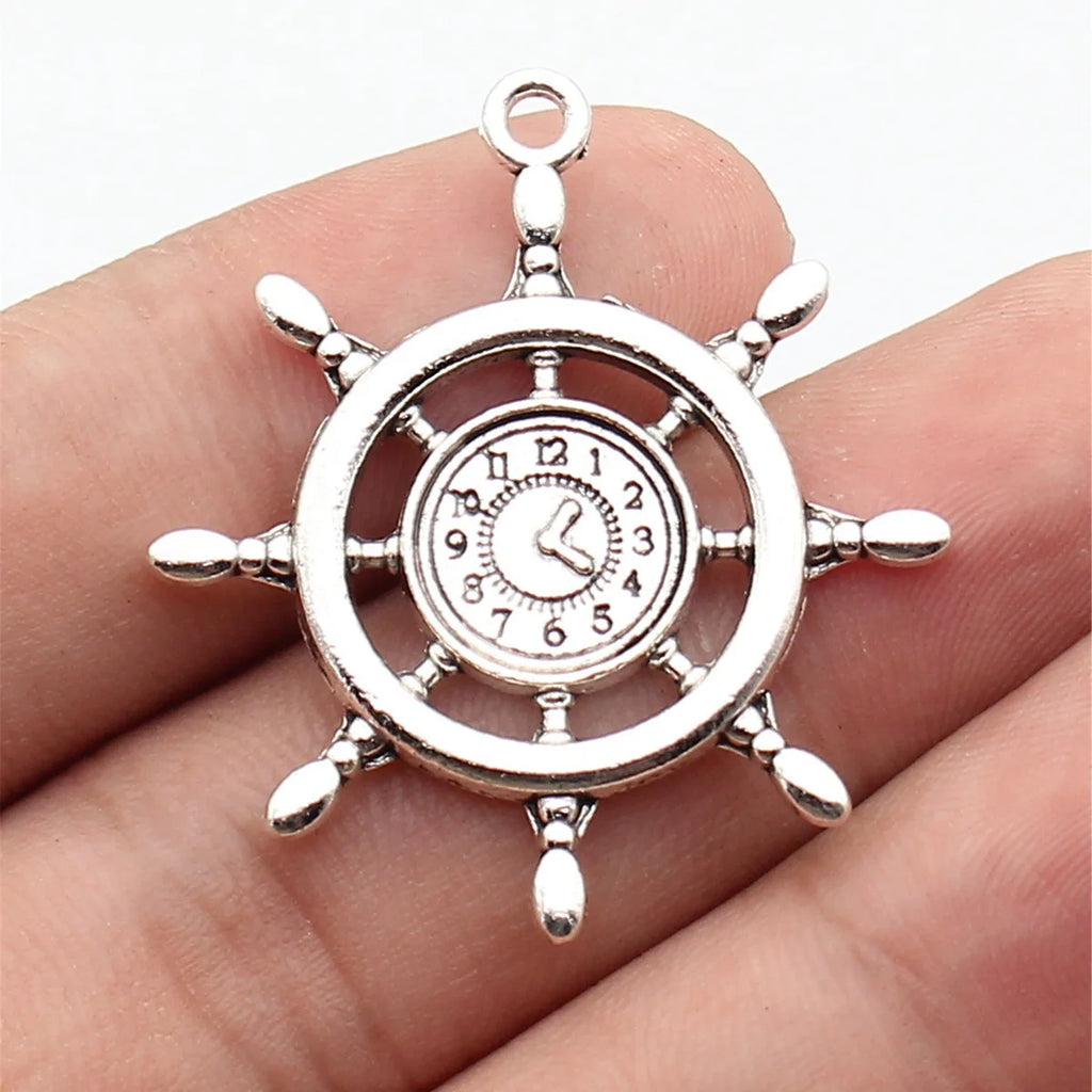 39x35mm 5.8g Antique Silver Zinc Alloy Clock Rudder Charm Pendant for DIY Necklace Jewelry Making