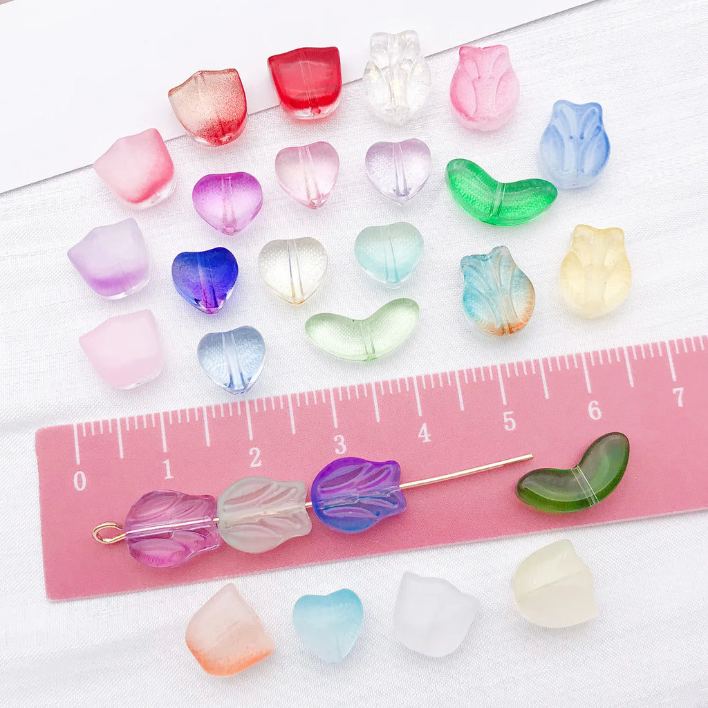 Gradient Pink Glass Tulip Petal Loose Beads for DIY Earrings Hairpins Bracelets