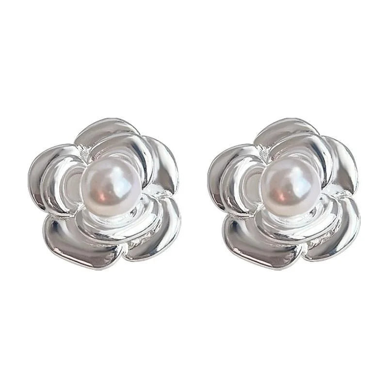 White Platinum Plated Copper Clip On Drop Earrings, Geometric Spiral Commuter Jewelry
