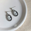 French Vintage Copper Oval Portrait Bow Relief Stud Earrings Elegant Palace Style Jewelry
