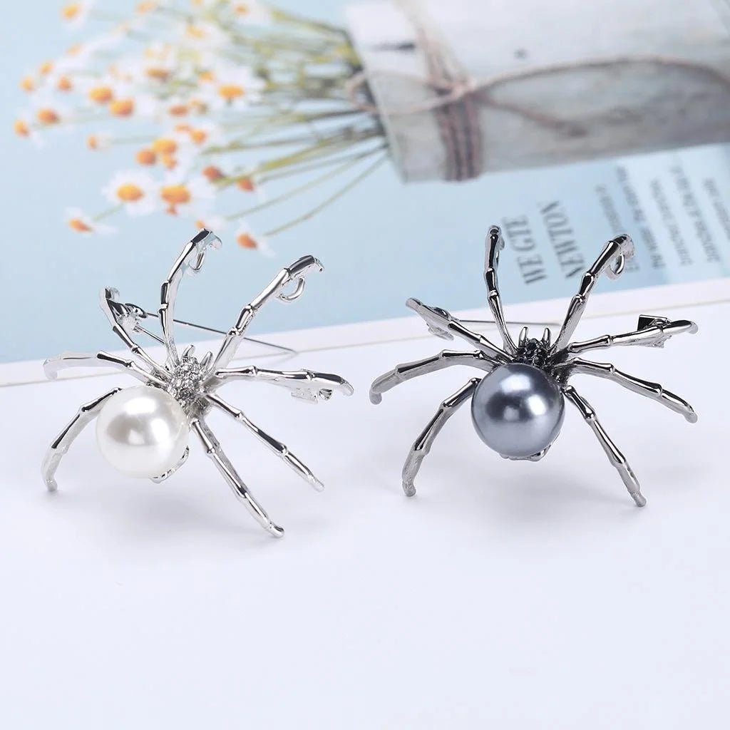 Luxury Rhinestone Spider Brooch With Mother Of Pearl Body, Elegant Women's Lapel Pin Corsage Gift