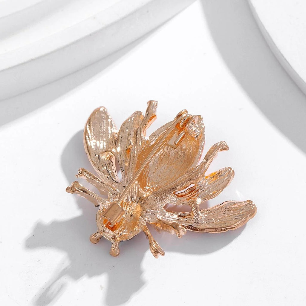 Elegant Enamel Honey Bee Brooch With Amber Wings, Luxury Insect Lapel Pin Corsage Suit Accessory Gift