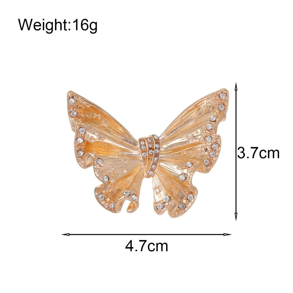 Elegant Gold Alloy Enamel Butterfly Brooch With Rhinestones, Women's Lapel Pin Suit Accessory Gift