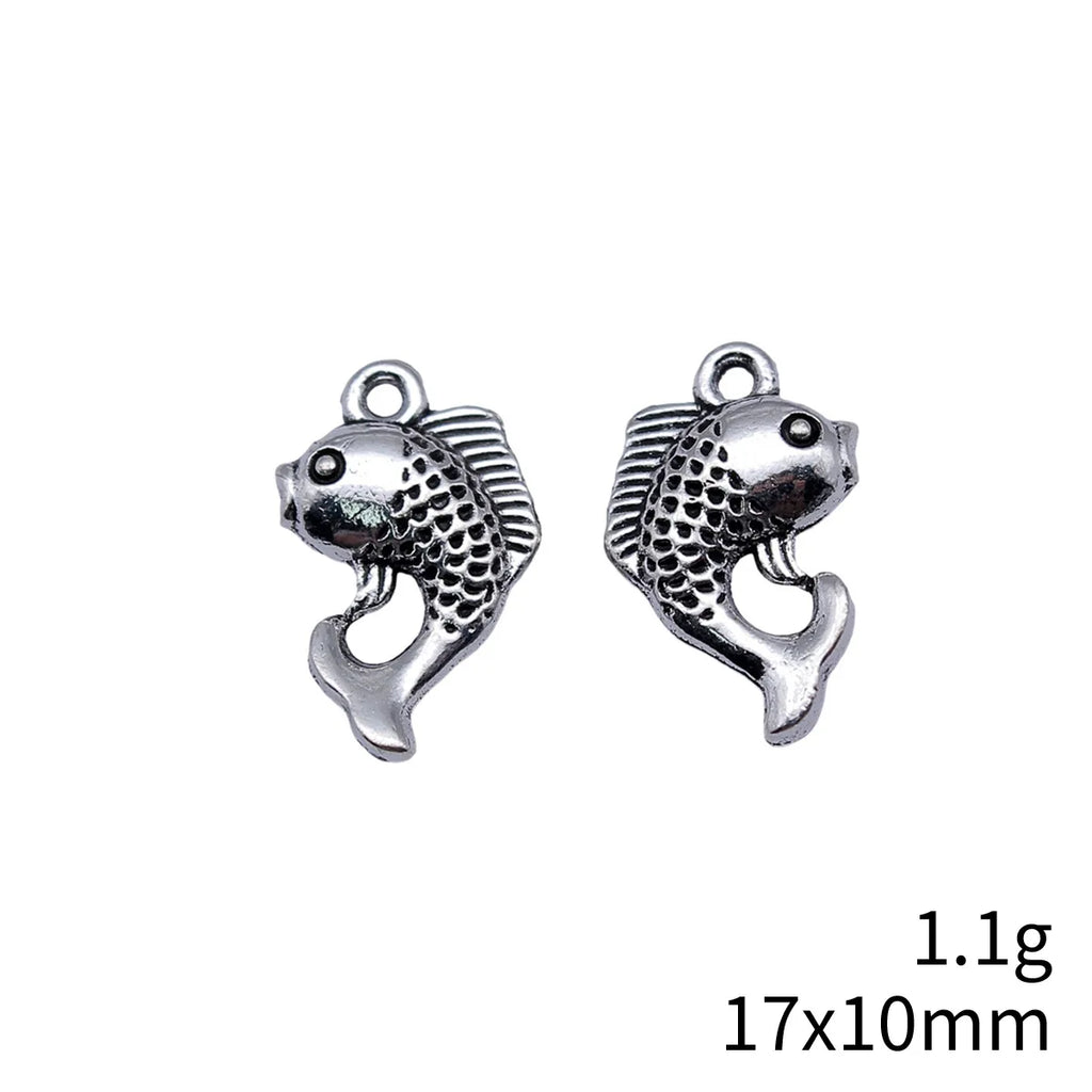 17x10mm 1.1g Antique Silver Zinc Alloy Koi Fish Charm Pendant for Bracelet Necklace DIY Jewelry